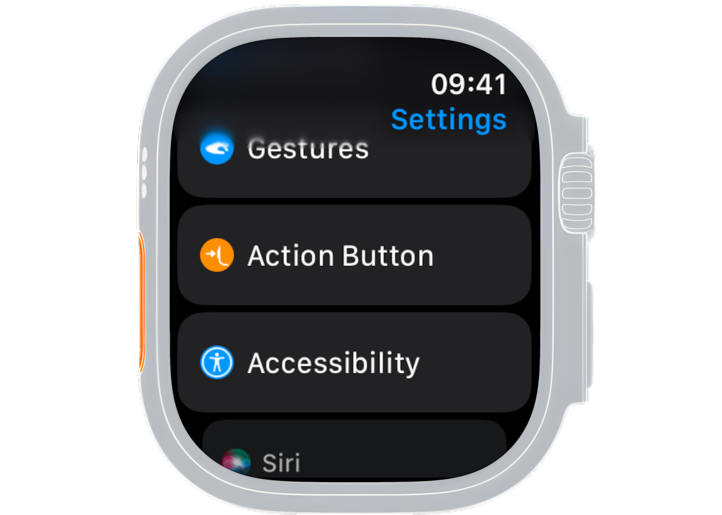 Settings app on Apple Watch Ultra