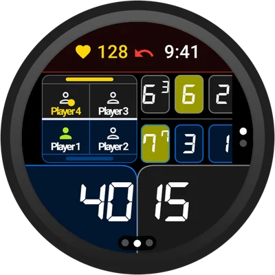 PadelCounter scoreboard on a Wear OS watch